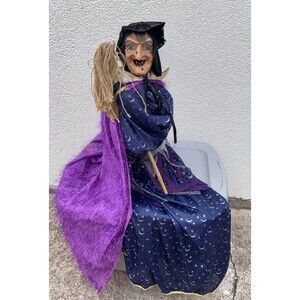 Vintage Halloween Witch Standing With Broom Figurine Unbranded 18” Tall